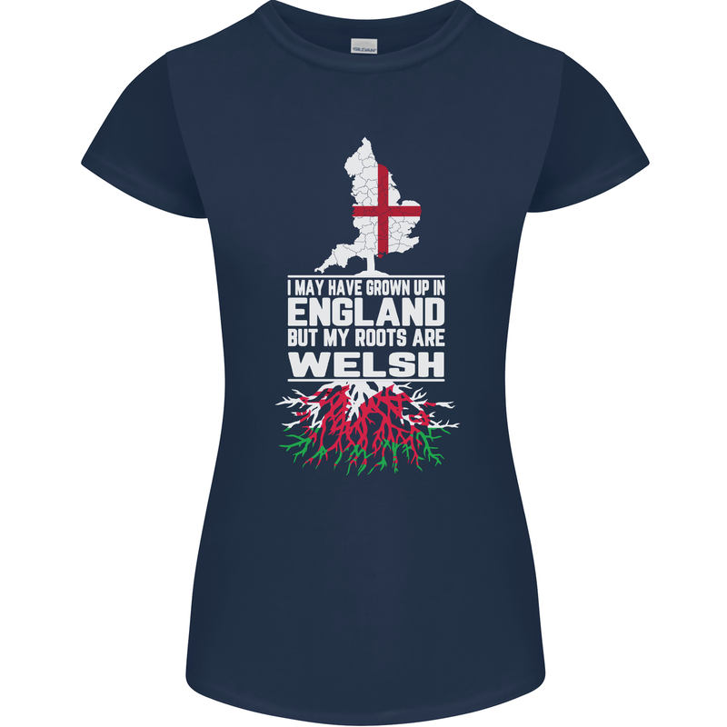 Wales My Roots Are Scottish Womens Petite Cut T-Shirt Navy Blue
