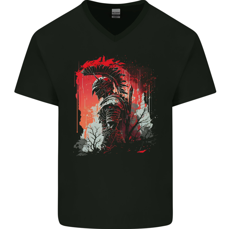 Wandering Gladiator Spartan Bodybuilding MMA Mens V-Neck Cotton T-Shirt Black