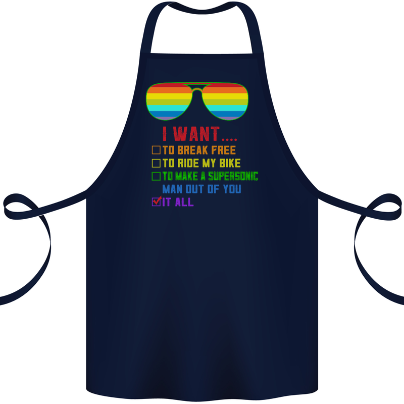 Want to Break Free Ride My Bike Funny LGBT Cotton Apron 100% Organic Navy Blue