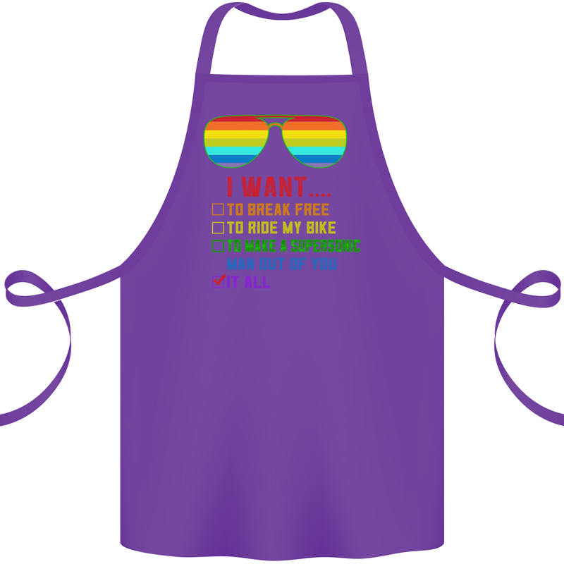 Want to Break Free Ride My Bike Funny LGBT Cotton Apron 100% Organic Purple