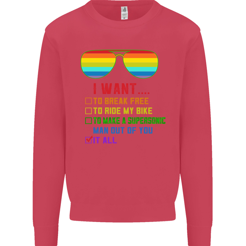 Want to Break Free Ride My Bike Funny LGBT Kids Sweatshirt Jumper Heliconia