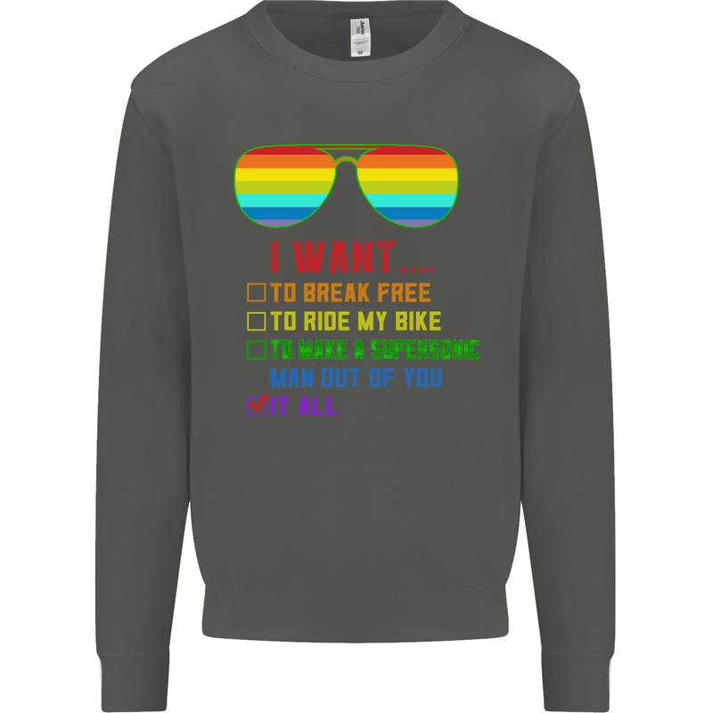 Want to Break Free Ride My Bike Funny LGBT Kids Sweatshirt Jumper Storm Grey