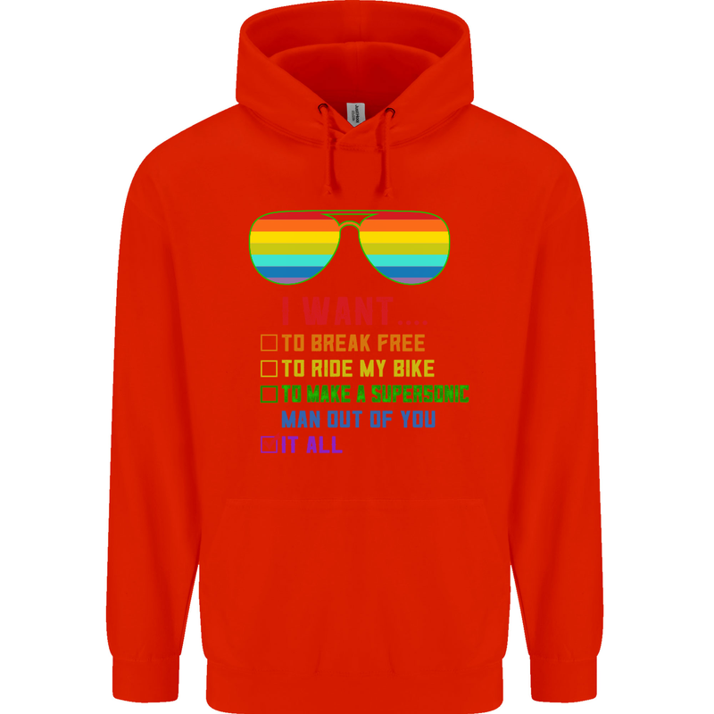 Want to Break Free Ride My Bike Funny LGBT Mens 80% Cotton Hoodie Bright Red