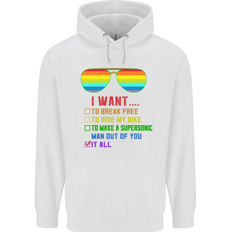 Want to Break Free Ride My Bike Funny LGBT Mens 80% Cotton Hoodie White