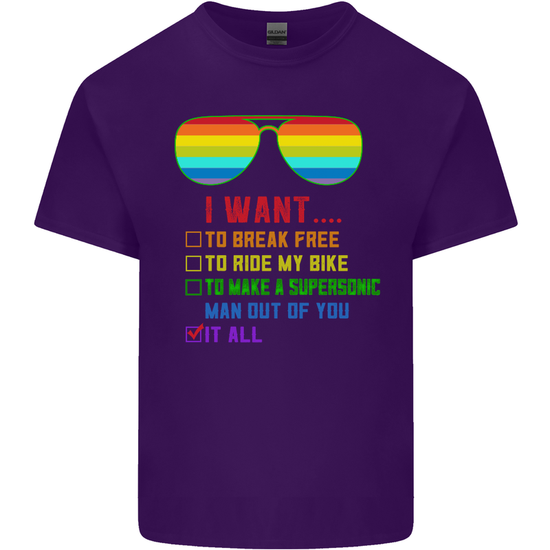 Want to Break Free Ride My Bike Funny LGBT Mens Cotton T-Shirt Tee Top Purple