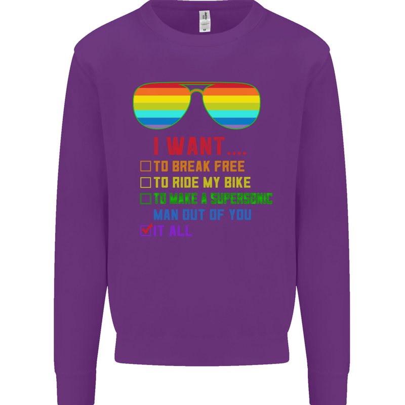 Want to Break Free Ride My Bike Funny LGBT Mens Sweatshirt Jumper Purple