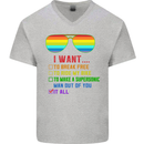 Want to Break Free Ride My Bike Funny LGBT Mens V-Neck Cotton T-Shirt Sports Grey