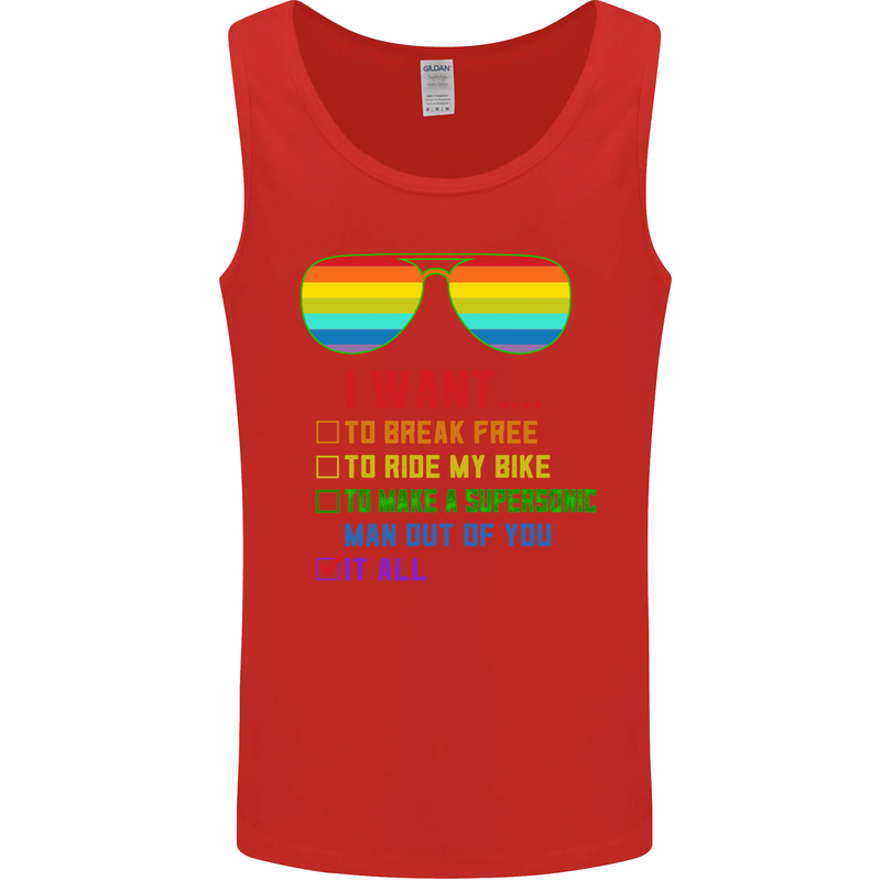 Want to Break Free Ride My Bike Funny LGBT Mens Vest Tank Top Red