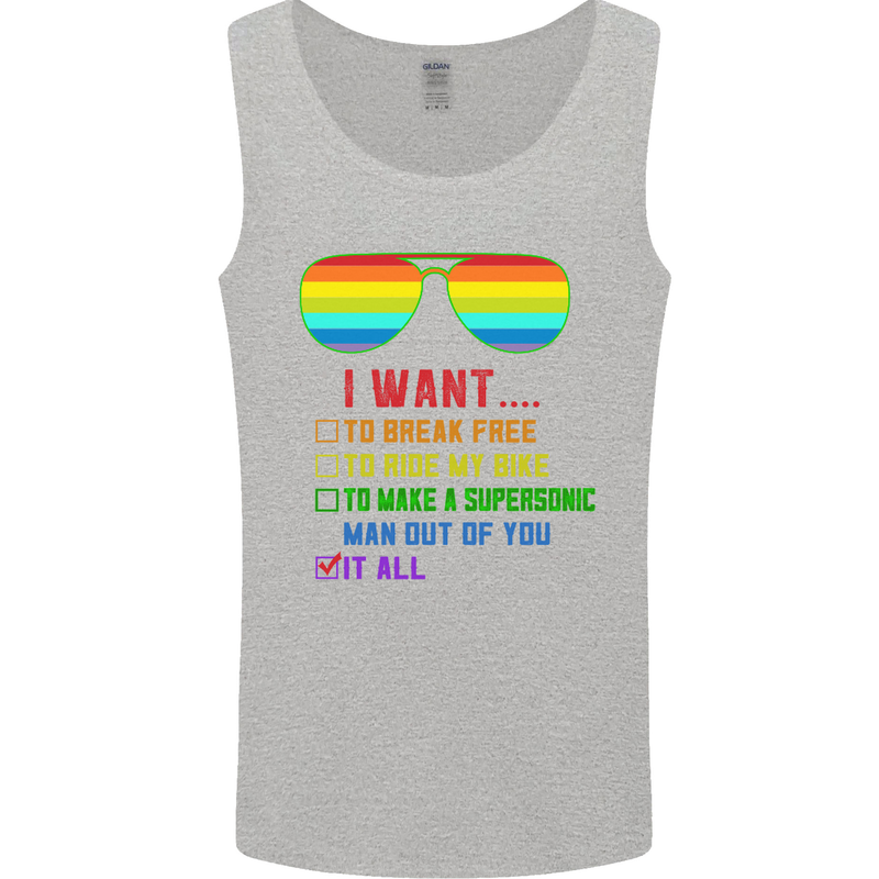 Want to Break Free Ride My Bike Funny LGBT Mens Vest Tank Top Sports Grey