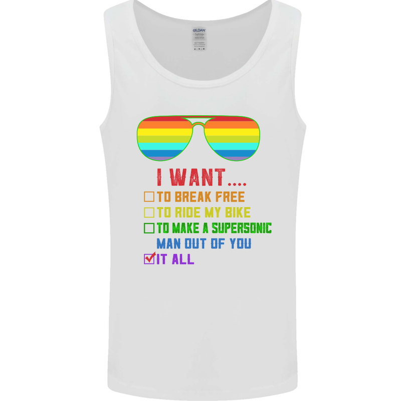 Want to Break Free Ride My Bike Funny LGBT Mens Vest Tank Top White