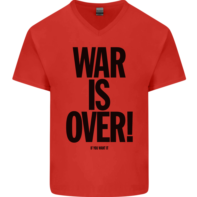 War Is Over if You Want It John Lennon Mens V-Neck Cotton T-Shirt Red