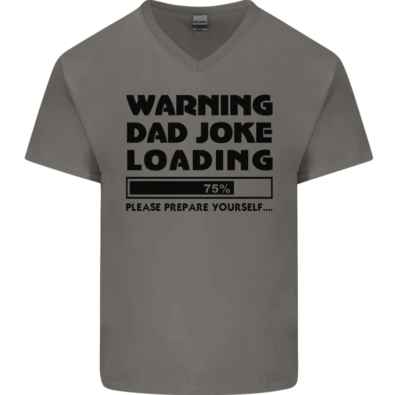 Warning Dad Joke Loading Father's Day Funny Mens V-Neck Cotton T-Shirt Charcoal