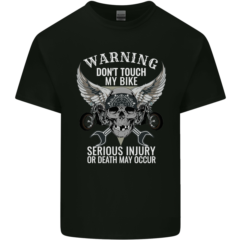 Warning Don' Touch My Bike Biker Motorcycle Mens Cotton T-Shirt Tee Top Black