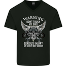 Warning Don' Touch My Bike Biker Motorcycle Mens V-Neck Cotton T-Shirt Black