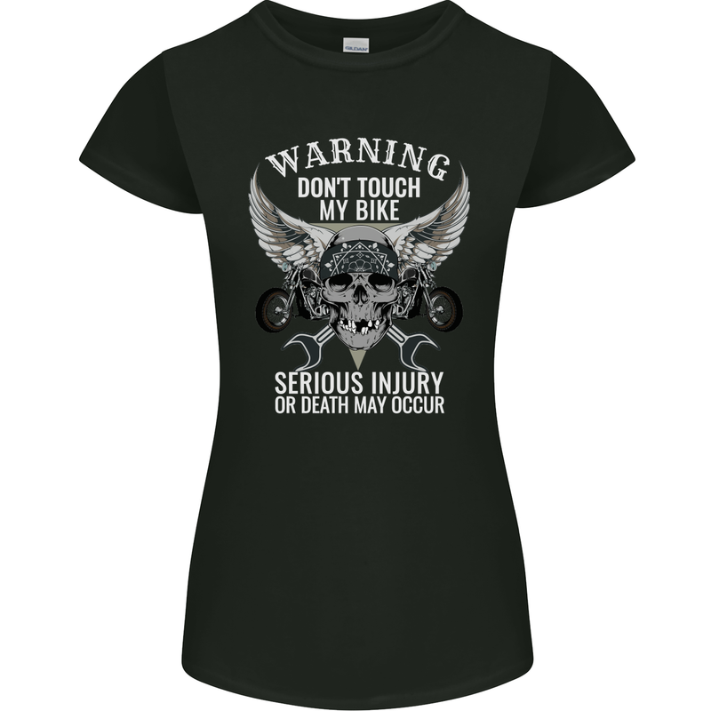 Warning Don' Touch My Bike Biker Motorcycle Womens Petite Cut T-Shirt Black