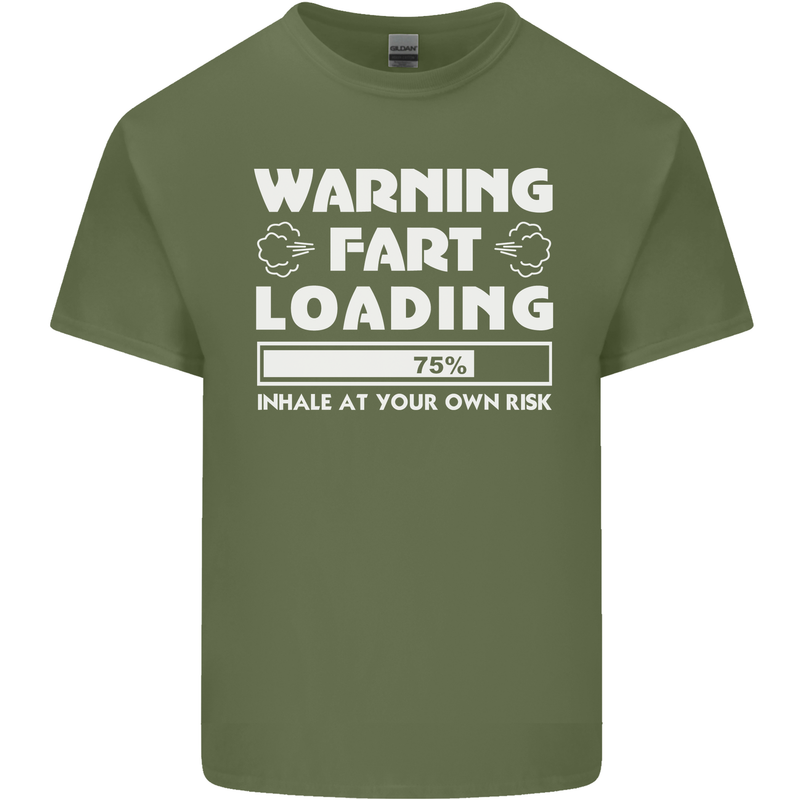 Warning Fart Loading Funny Farting Dad Mens Cotton T-Shirt Tee Top Military Green