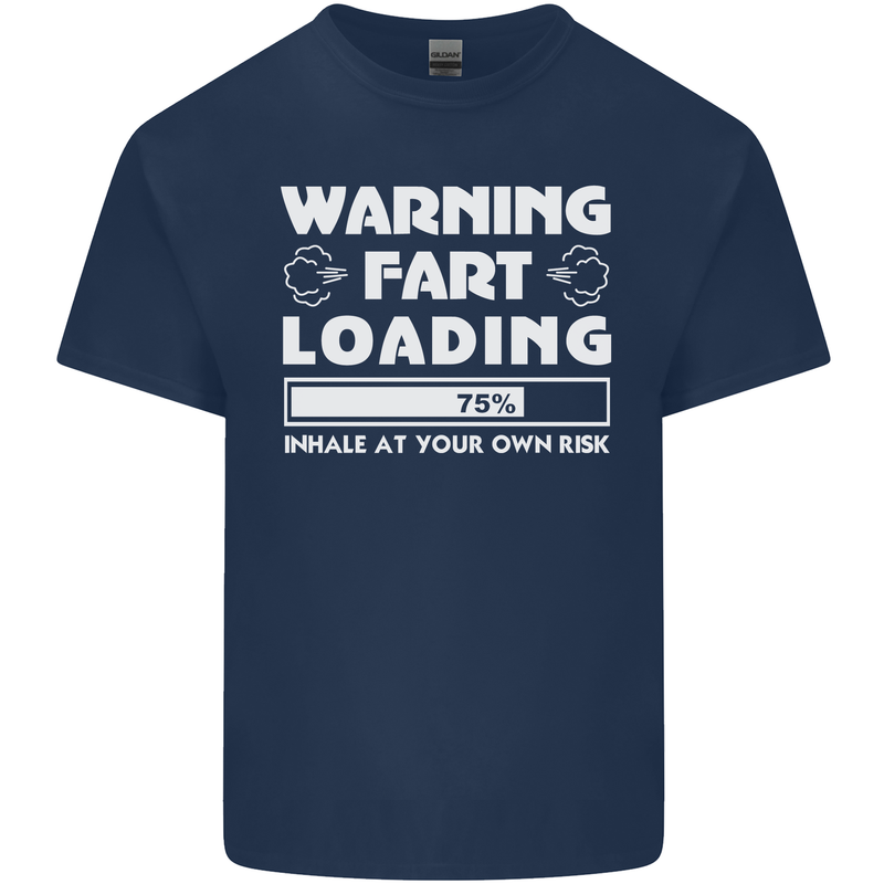 Warning Fart Loading Funny Farting Dad Mens Cotton T-Shirt Tee Top Navy Blue
