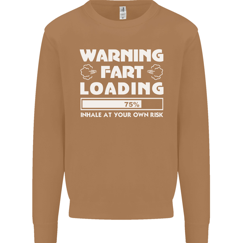 Warning Fart Loading Funny Farting Dad Mens Sweatshirt Jumper Caramel Latte