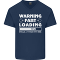 Warning Fart Loading Funny Farting Dad Mens V-Neck Cotton T-Shirt Navy Blue