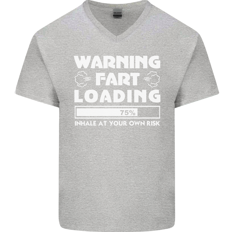 Warning Fart Loading Funny Farting Dad Mens V-Neck Cotton T-Shirt Sports Grey