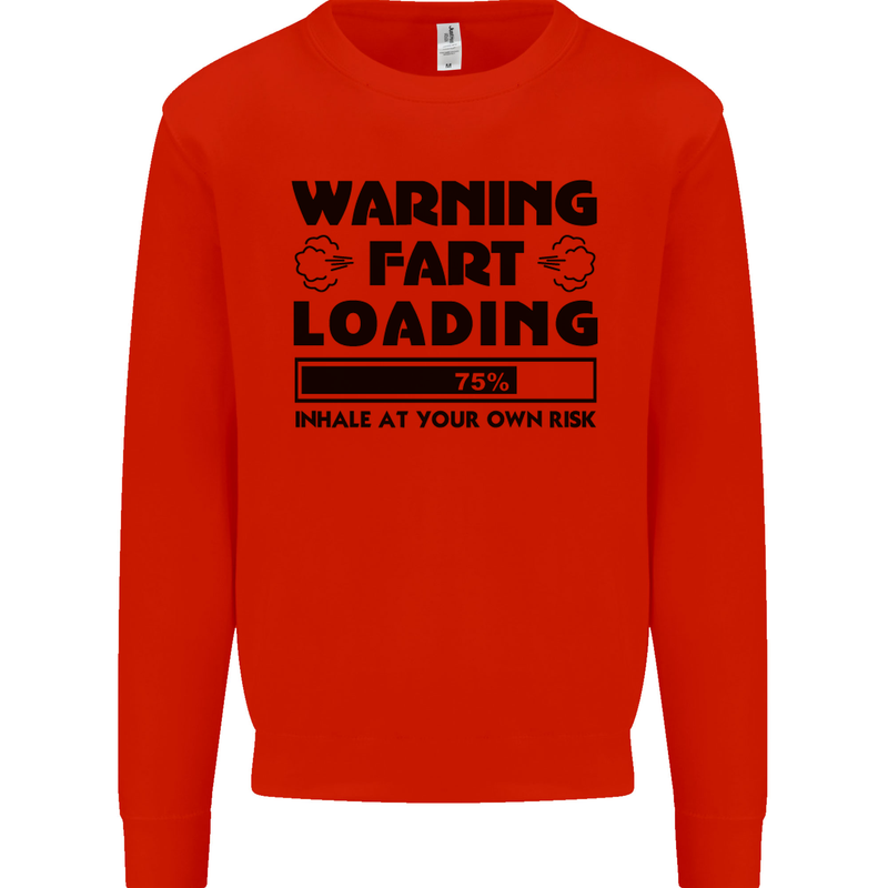 Warning Fart Loading Funny Farting Rude Kids Sweatshirt Jumper Bright Red