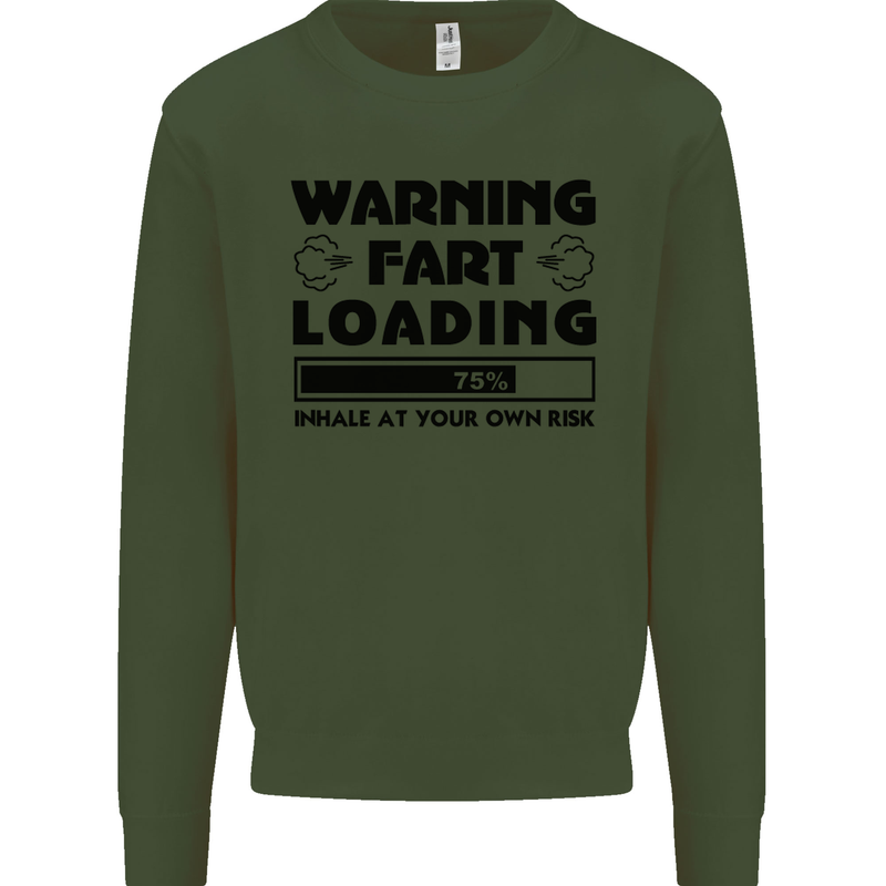 Warning Fart Loading Funny Farting Rude Kids Sweatshirt Jumper Forest Green