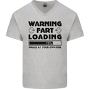 Warning Fart Loading Funny Farting Rude Mens V-Neck Cotton T-Shirt Sports Grey