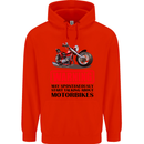 Warning May Spontaneously Talking About Motorbikes Childrens Kids Hoodie Bright Red
