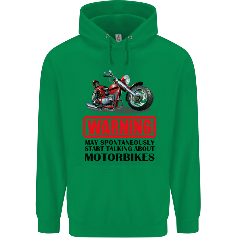 Warning May Spontaneously Talking About Motorbikes Childrens Kids Hoodie Irish Green