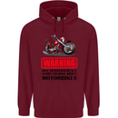 Warning May Spontaneously Talking About Motorbikes Childrens Kids Hoodie Maroon