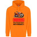 Warning May Spontaneously Talking About Motorbikes Childrens Kids Hoodie Orange