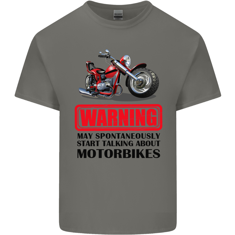 Warning May Spontaneously Talking About Motorbikes Kids T-Shirt Childrens Charcoal