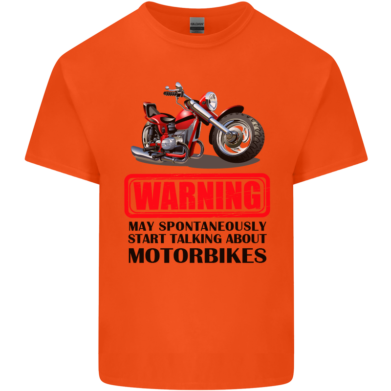 Warning May Spontaneously Talking About Motorbikes Kids T-Shirt Childrens Orange