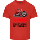 Warning May Spontaneously Talking About Motorbikes Kids T-Shirt Childrens Red