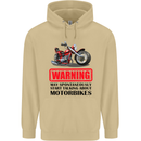 Warning May Spontaneously Talking About Motorbikes Mens 80% Cotton Hoodie Sand