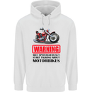 Warning May Spontaneously Talking About Motorbikes Mens 80% Cotton Hoodie White
