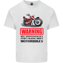 Warning May Spontaneously Talking About Motorbikes Mens Cotton T-Shirt Tee Top White