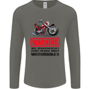 Warning May Spontaneously Talking About Motorbikes Mens Long Sleeve T-Shirt Charcoal