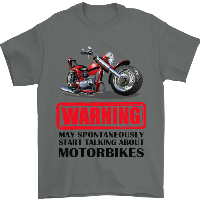 Warning May Spontaneously Talking About Motorbikes Mens T-Shirt Cotton Gildan Charcoal