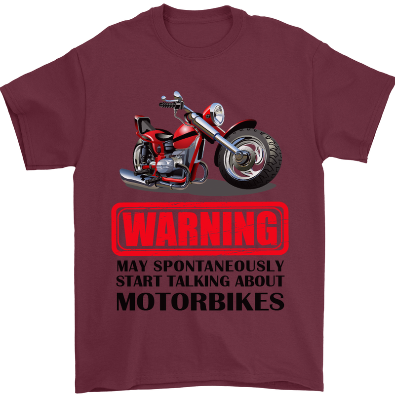 Warning May Spontaneously Talking About Motorbikes Mens T-Shirt Cotton Gildan Maroon