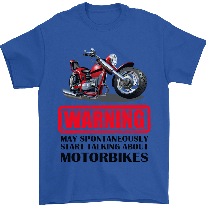 Warning May Spontaneously Talking About Motorbikes Mens T-Shirt Cotton Gildan Royal Blue