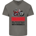 Warning May Spontaneously Talking About Motorbikes Mens V-Neck Cotton T-Shirt Charcoal