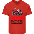Warning May Spontaneously Talking About Motorbikes Mens V-Neck Cotton T-Shirt Red