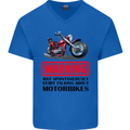 Warning May Spontaneously Talking About Motorbikes Mens V-Neck Cotton T-Shirt Royal Blue