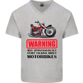 Warning May Spontaneously Talking About Motorbikes Mens V-Neck Cotton T-Shirt Sports Grey