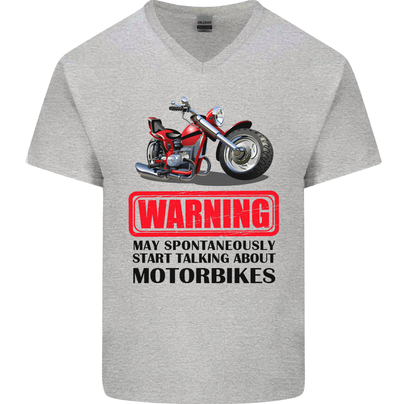 Warning May Spontaneously Talking About Motorbikes Mens V-Neck Cotton T-Shirt Sports Grey
