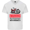 Warning May Spontaneously Talking About Motorbikes Mens V-Neck Cotton T-Shirt White
