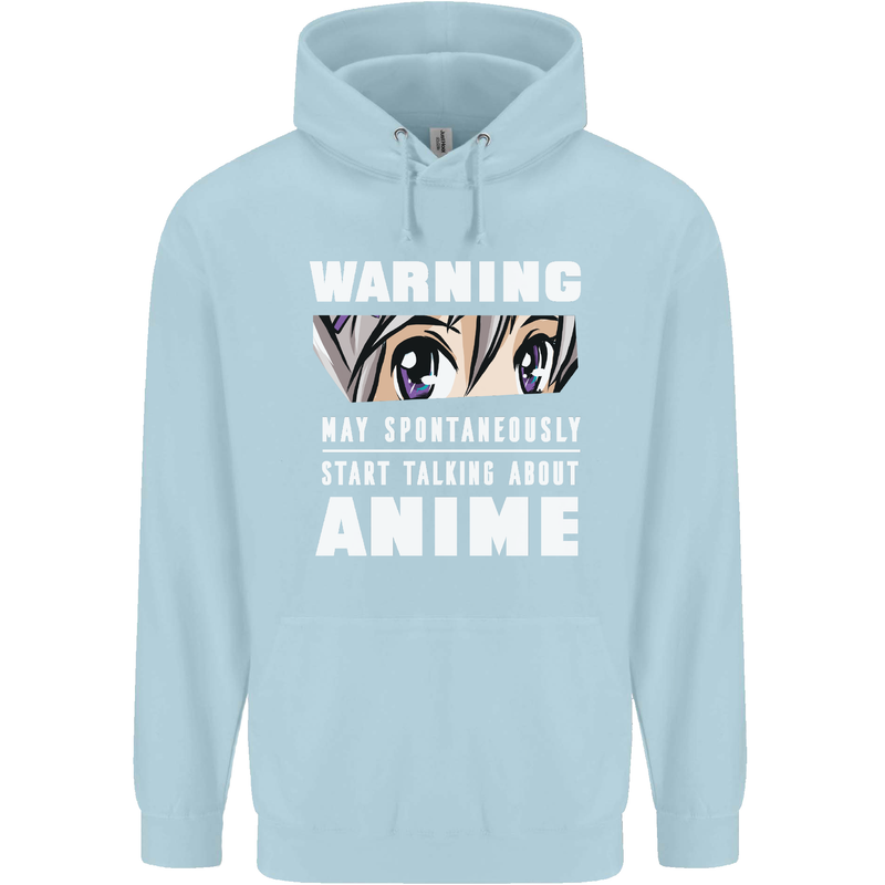 Warning May Start Talking About Anime Funny Childrens Kids Hoodie Light Blue