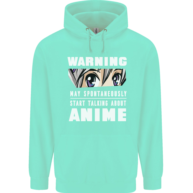 Warning May Start Talking About Anime Funny Childrens Kids Hoodie Peppermint