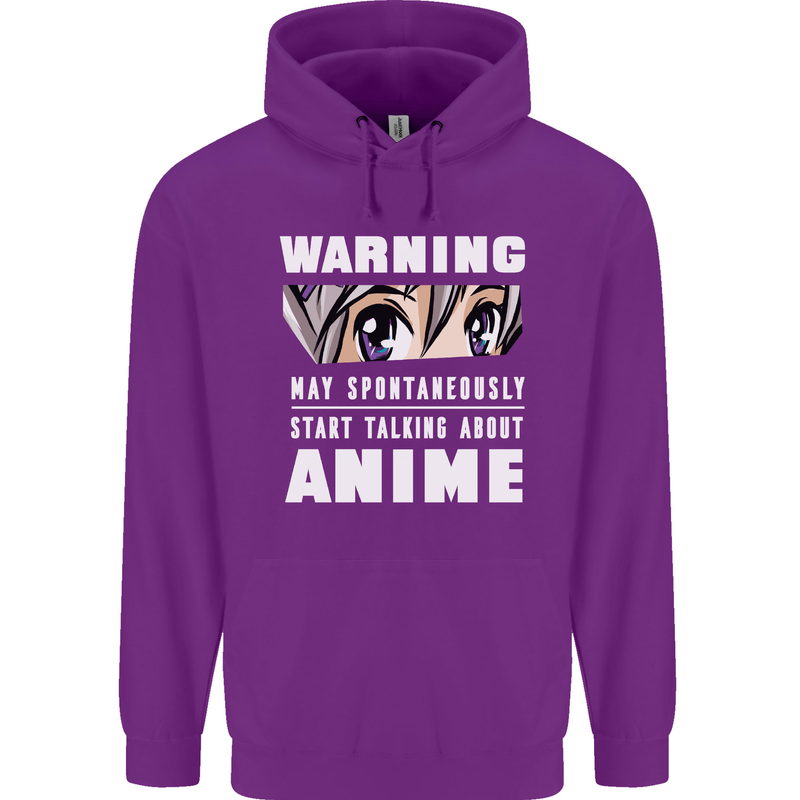 Warning May Start Talking About Anime Funny Childrens Kids Hoodie Purple